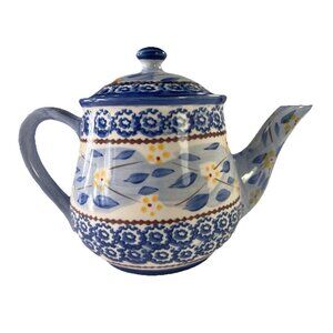 Temp-tations  by Tara tea pot Blue and yellow